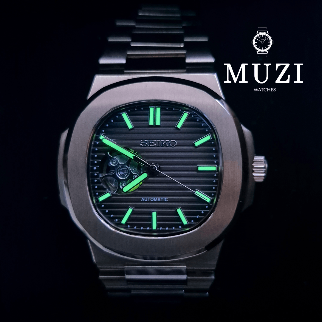 SeiNaut Chocolate Brown Open Heart- Custom Seiko Mod NH38 Automatic - Muzi Watches