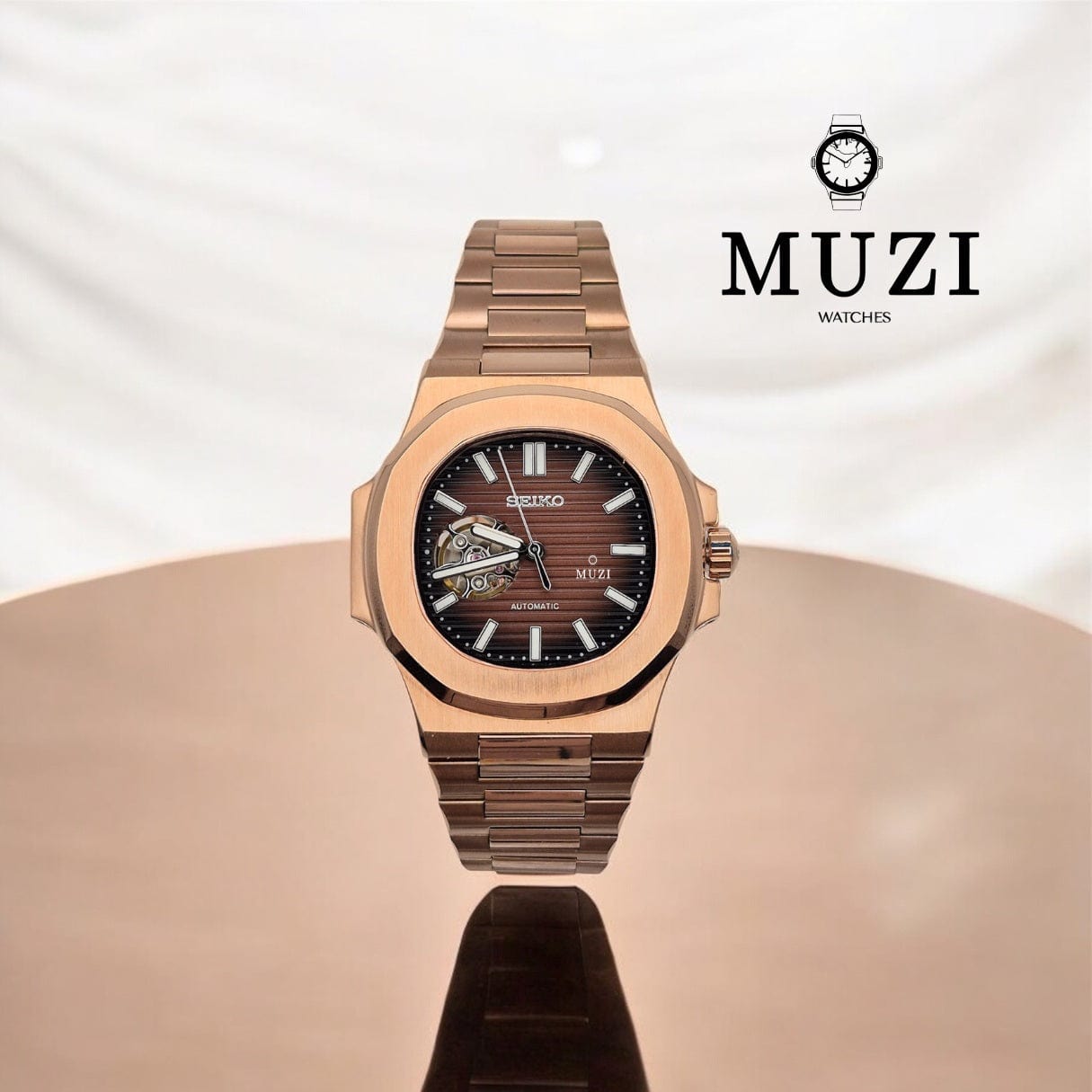 SeiNaut Chocolate Brown Open Heart- Custom Seiko Mod NH38 Automatic - Muzi Watches
