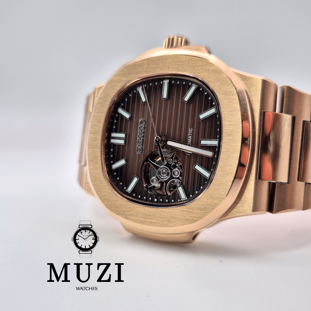 SeiNaut Chocolate Brown Open Heart- Custom Seiko Mod NH38 Automatic - Muzi Watches