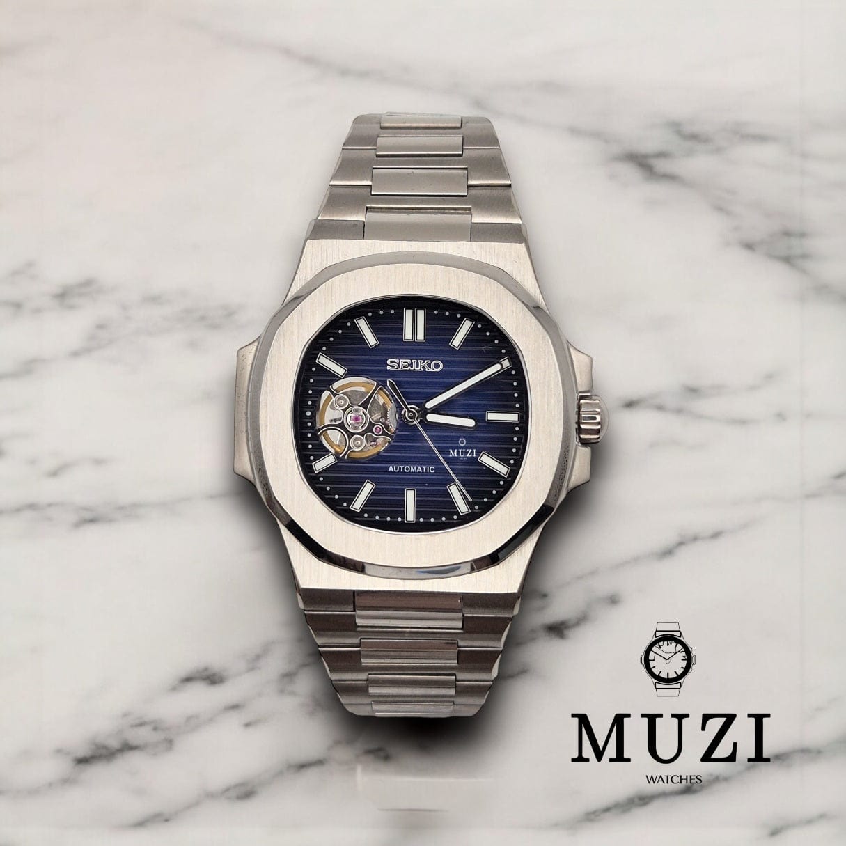 SeiNaut Blue to Dark Open Heart- Custom Seiko Mod NH38 Automatic - Muzi Watches