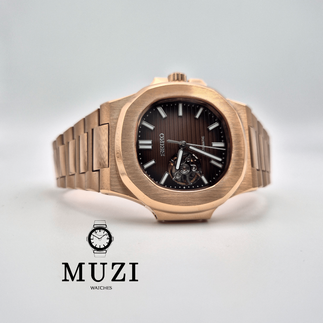 SeiNaut Chocolate Brown Open Heart- Custom Seiko Mod NH38 Automatic - Muzi Watches