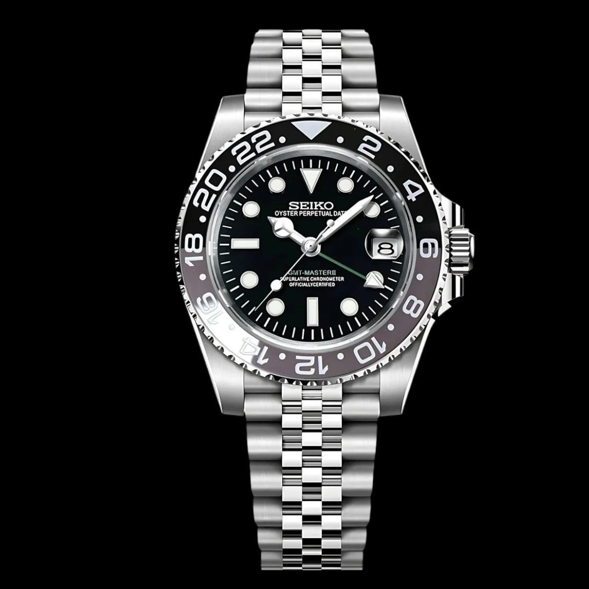 Sei-GMT Bruce Wayne - Custom Seiko Mod NH34 Automatic - Muzi Watches