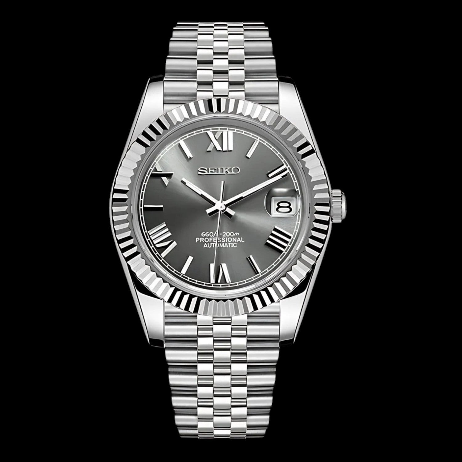SeiJust Grey Roman- Custom Seiko Mod NH35 Automatic - Muzi Watches