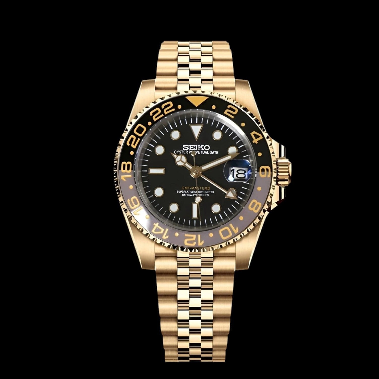 Sei-GMT  Black & Gold - Custom Seiko Mod NH34 Automatic