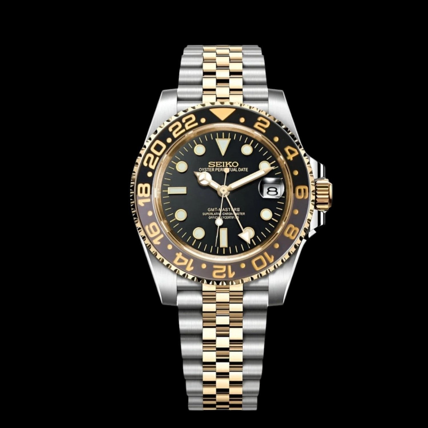 Sei-GMT  Black & Gold Duotone - Custom Seiko Mod NH34 Automatic