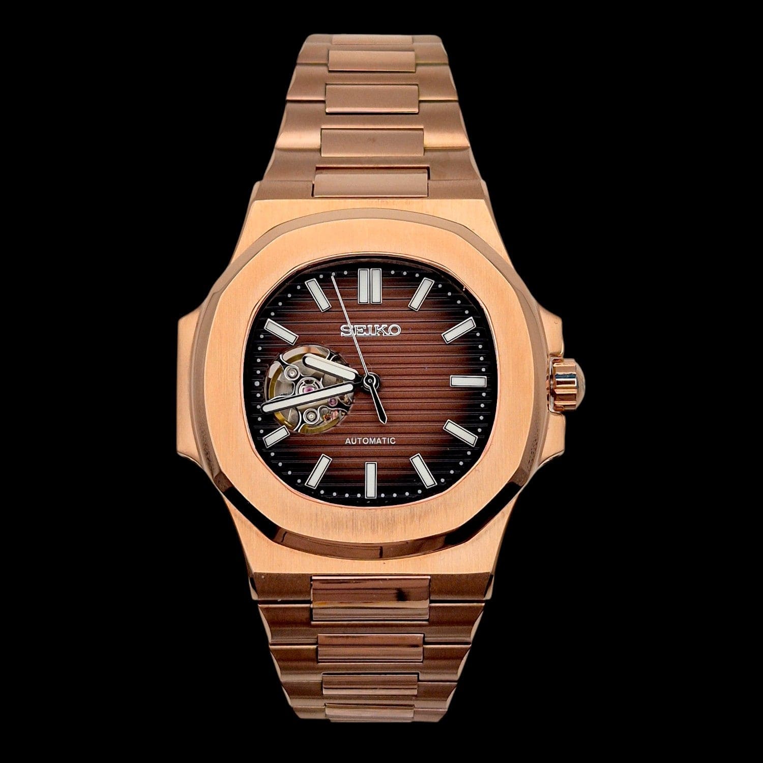 SeiNaut Chocolate Brown Open Heart- Custom Seiko Mod NH38 Automatic - Muzi Watches