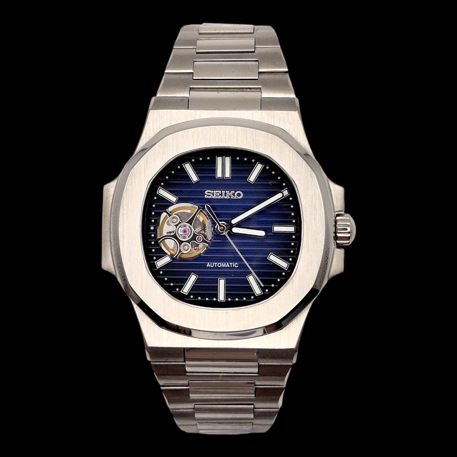 SeiNaut Blue to Dark Open Heart- Custom Seiko Mod NH38 Automatic - Muzi Watches